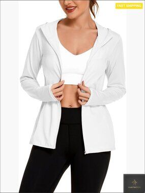 UPF 50+ Sun Protection Full Zip Hoodie Jacket Long Sleeve Athletic Running